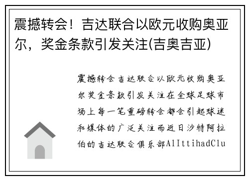 震撼转会！吉达联合以欧元收购奥亚尔，奖金条款引发关注(吉奥吉亚)